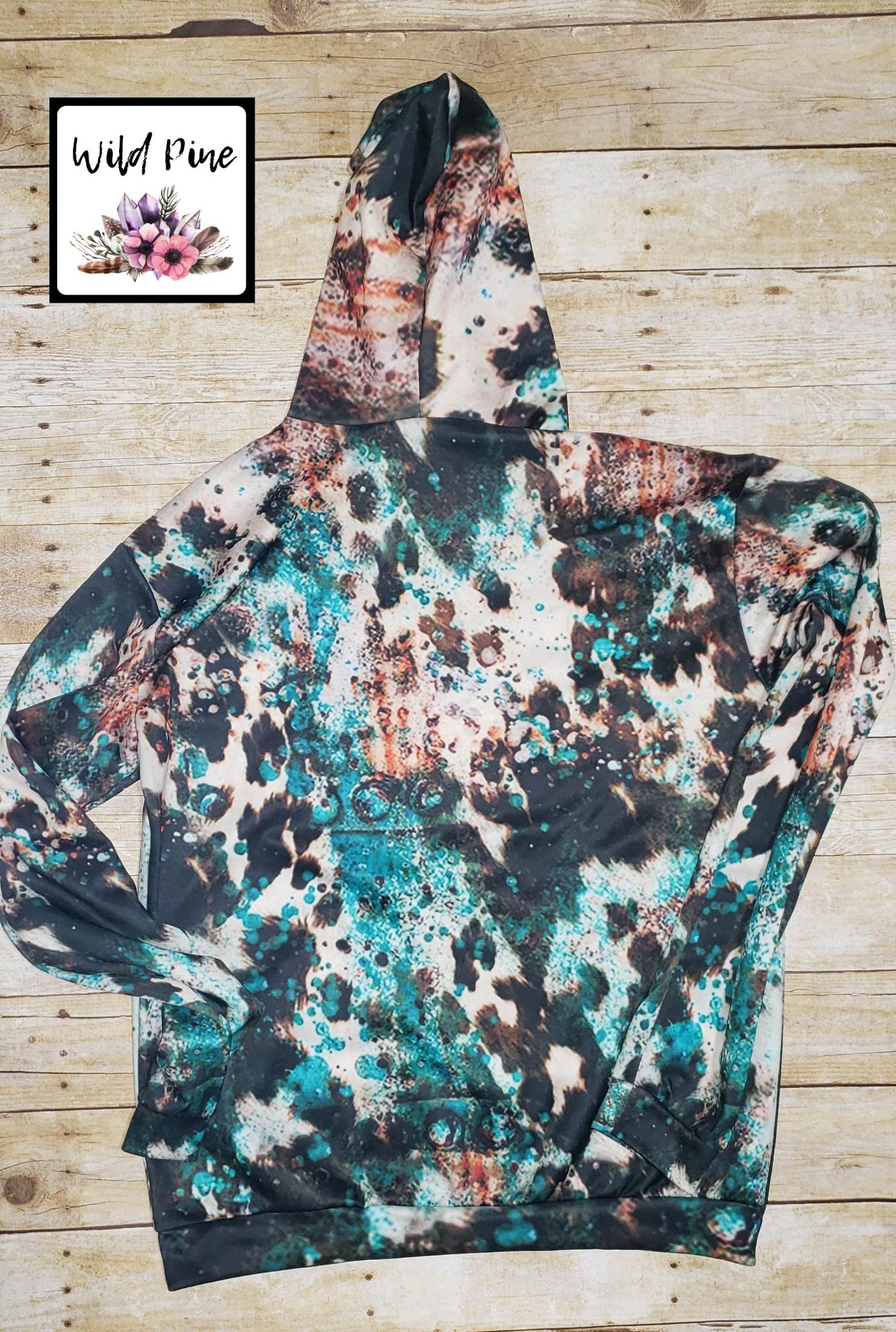 Cowhide & Teal Hoodie W/Fancy -RTS